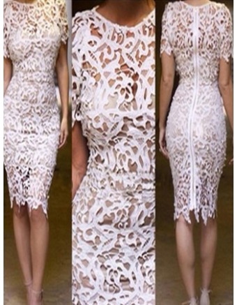 Sophisticated Short Sleeves Zipper Bandage Bodycon Dress M3826a