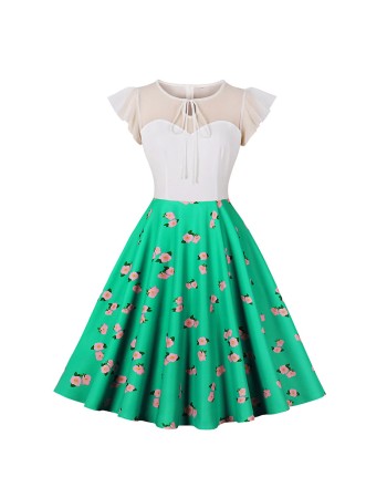 French Crew-Neck Dress Princess Style Lace Stitching Advanced Design Dress 5113