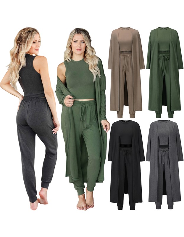 Knit Set Women Vest And Trousers Sports Three Piece Sets Slim Sportswear LQ161