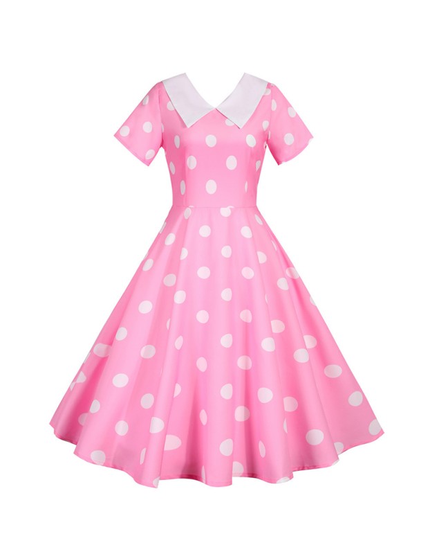 Ruched Short Sleeve Polka Dot Print Party Woman Midi Dress JY14782
