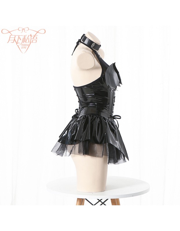 Women Imp Bat Patent Leather Witch Dress Costume Daemon Uniform Cosplay FSM096