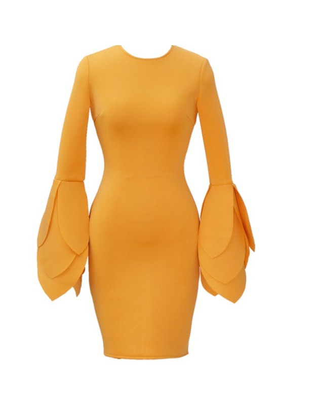 Flare Sleeve Ruffled Slim Party Package Hip Dress M18098