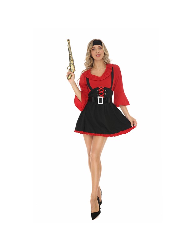 Sexy Pirate Costume Women Red Dress Halloween Adults M40757