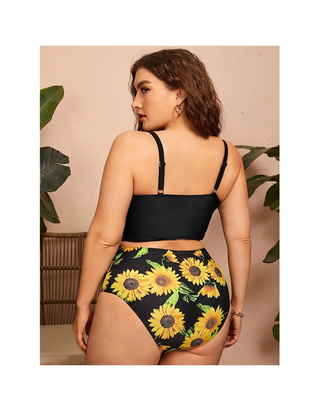 Solid Color Bikini Sexy High Waist Strap Swimsuit Plus Size Swimwear 491