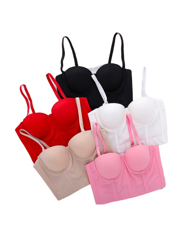 Solid Color Suspender Top Women Short Style Vest Sexy Fish Bone Wipe Chest 8081