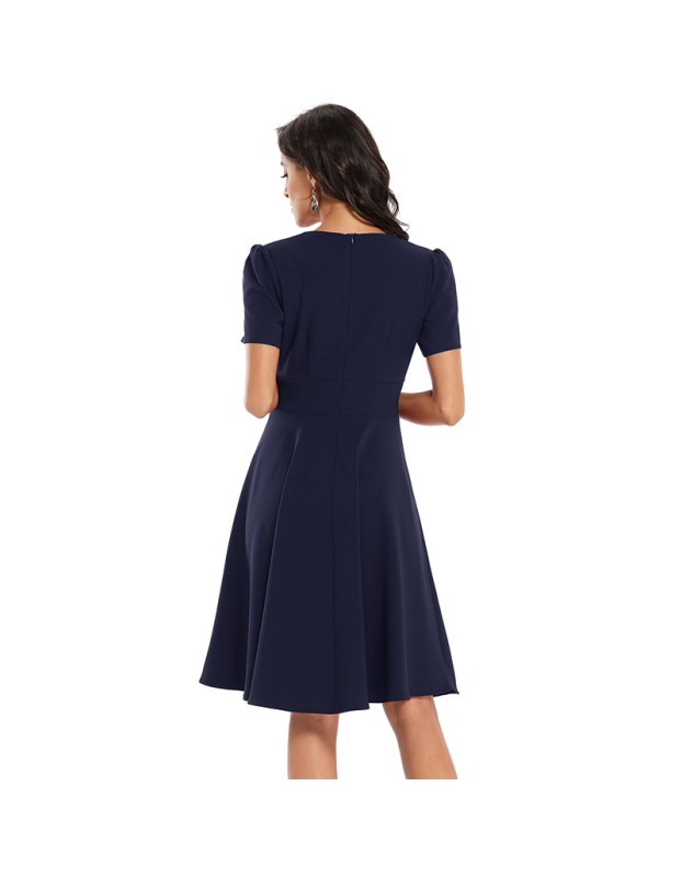 Waist Satin Women Short Sleeve Clothing Retro Formal Dresses CD1760