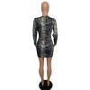 Long Sleeve Snake Print Women Sexy Bodycon Dresses m8337