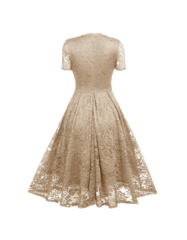V-neck Midlength Lace Wedding Party With A Full Swing Dinner Dress CD1784