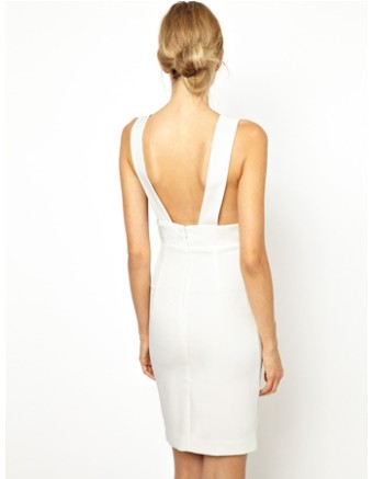 White Open Front Patchwork Bodycon Dress Sexy Midi Dress M3622