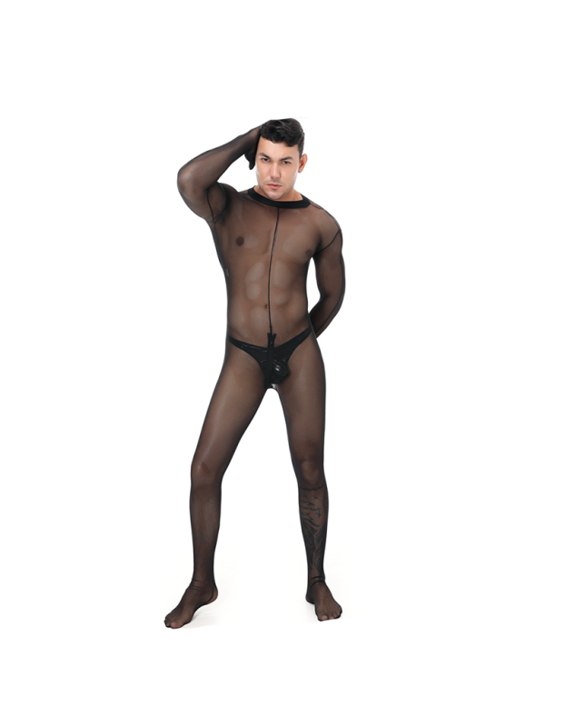 Net Yarn Sexy Men's Underwear Jumpsuit See Through Mesh Bodysuit Costume N995