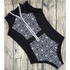 Ladies sexy retro printing zipper bikini V collar one-piece swimsuits