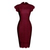 Solid Color Temperament Round Neck Sexy Lace Slim And Hip Wrap Pencil Dress CD127