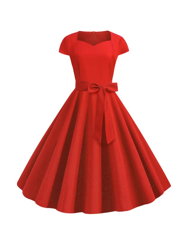Solid Color Retro Short Sleeve 2022 Spring Elegant Casual Dresses JY14129