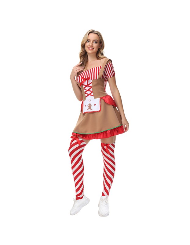 Oktoberfest Stripe Maid Cosplay Sexy Christmas Costume MS5008