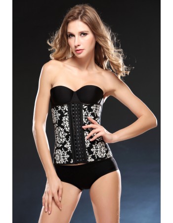 Contrast Blossoms Print 9 Steel Bones Latex Waist Clincher M1303P