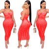 Mesh Club Sexy Diamond Encrusted Halter Womens Dresses X3805