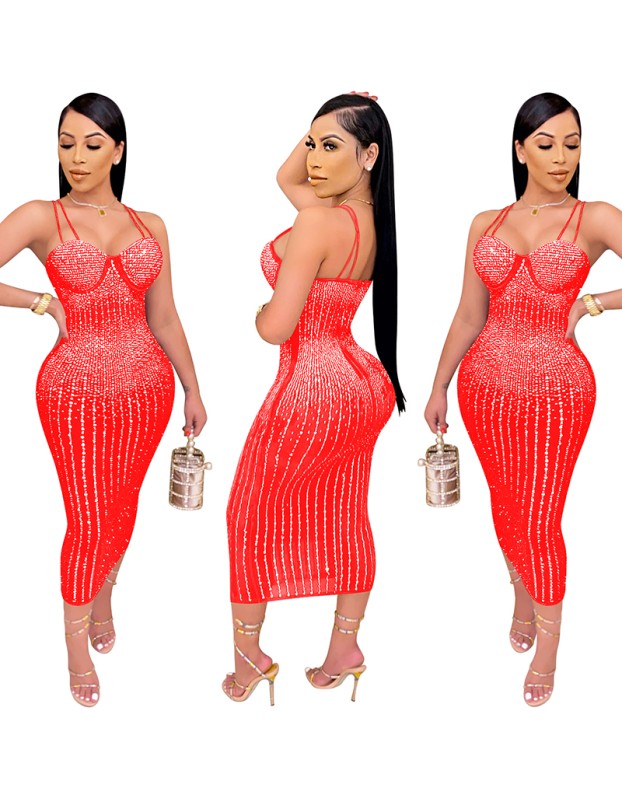 Mesh Club Sexy Diamond Encrusted Halter Womens Dresses X3805
