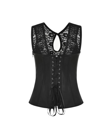 Sexy Lace Patchwork Leather Steampunk Corset Vest M1427