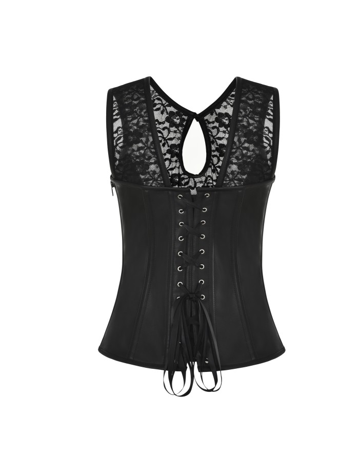 Sexy Lace Patchwork Leather Steampunk Corset Vest M1427