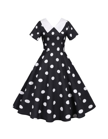 Ruched Short Sleeve Polka Dot Print Party Woman Midi Dress JY14782