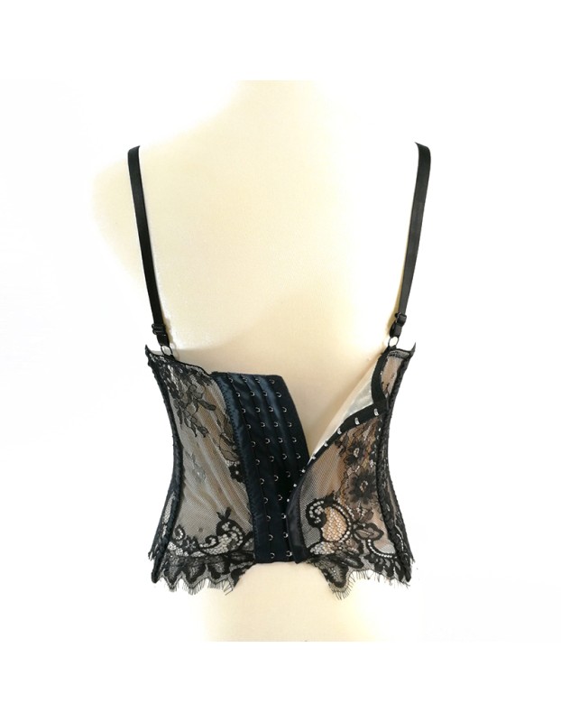 Black Lace Sexy Suspender Corset Slim Top Hollowed Out Chest Wrap KN8307