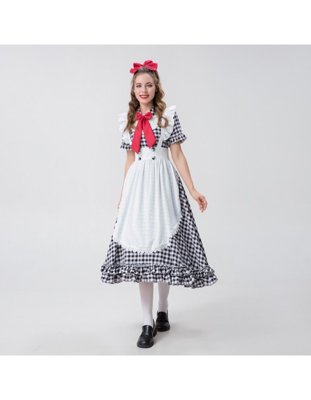 Halloween Farm Checked Lace Oktoberfest Costume Maid Master Dress YM0925