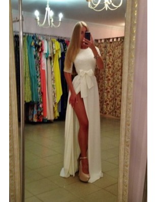 White Fashion Top Maxi Long Evening Dress M3957