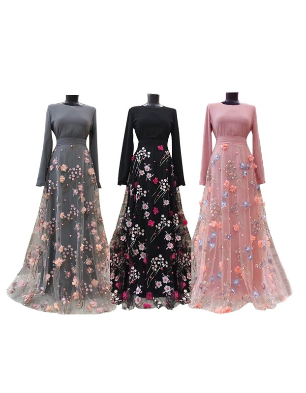Three Dimensional Flower Hollow Splicing Evening Gowns Long Ladies Dress 21402