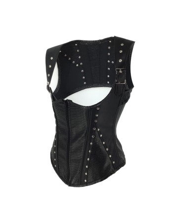 Faux Leather Sexy Fish Scale Printed Steampunk Corset Vest m1429