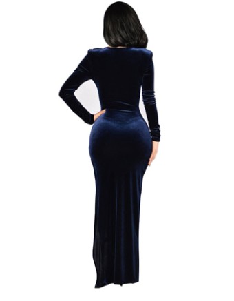 V-neck long-sleeved open candle chiffon party evening dress M88067