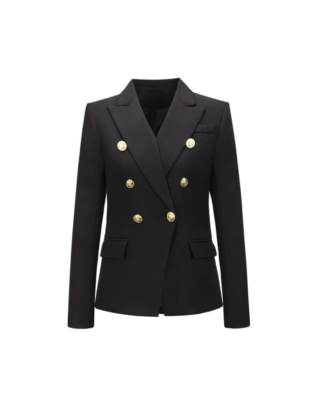 Short Suit Jacket Double Breasted Top Coat Solid Color Women Blazer H2013