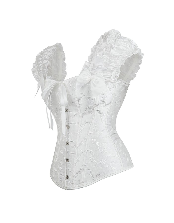 Black white elegant jacquard puff sleeve corset M1934