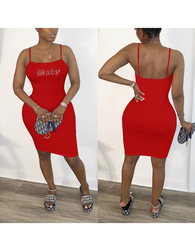 sexy slim-fit rhinestone sling elastic bodycon mini dress M30153