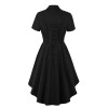 Vintage Short-Sleeved Women's Waist Slim-Fit Irregular Dress Black Witch Dress A9066