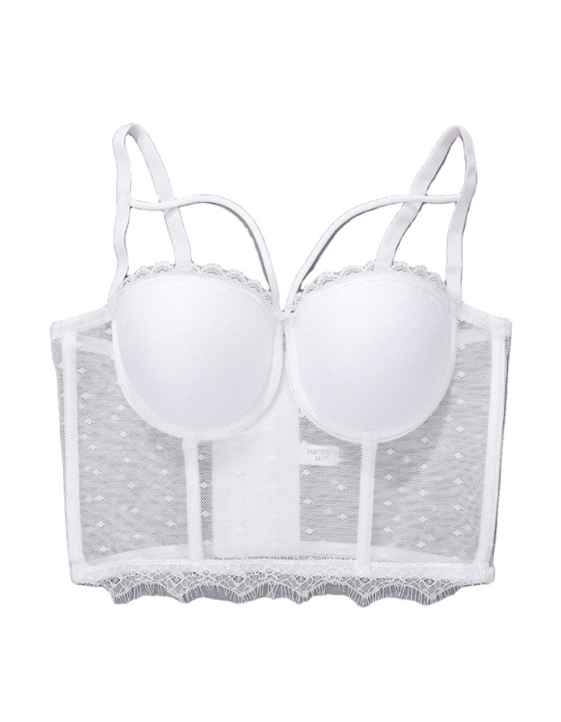 Black Polka Dot Corset Sexy Women Mesh Gauze Perspective Wipe Chest KN8055