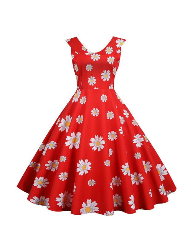 Print Casual Women Summer Doll Collar Slim Bohemian Dress JY15037