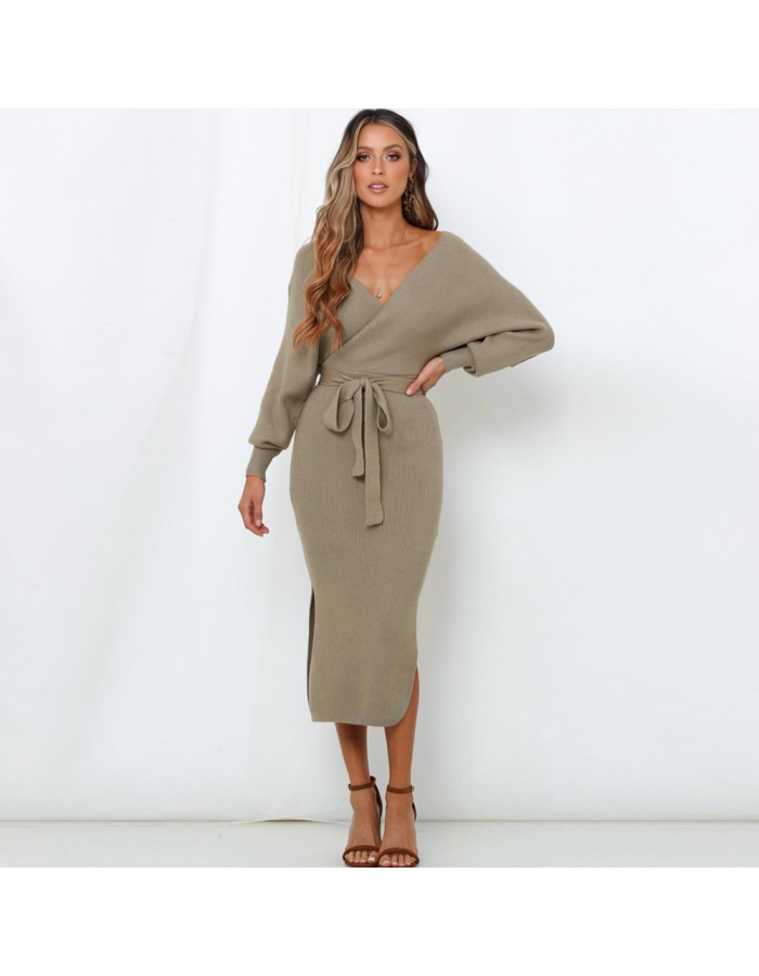 Autumn And Winter Casual Knit Wool Dress Women Clothing DM1902