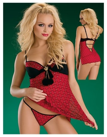 2pcs red spandex babydoll M3290