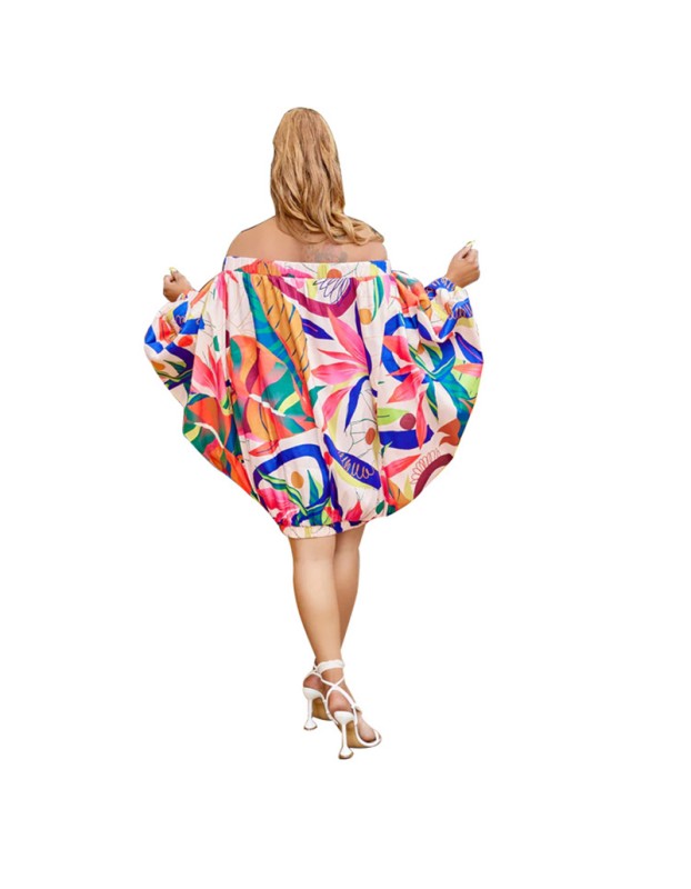 Women New Loose Summer Casual Dress One Shoulder Bat Sleeve Skirt YM8626
