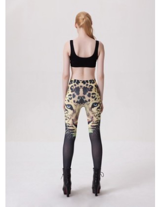 Leopard Head Print Black Leggings M9098