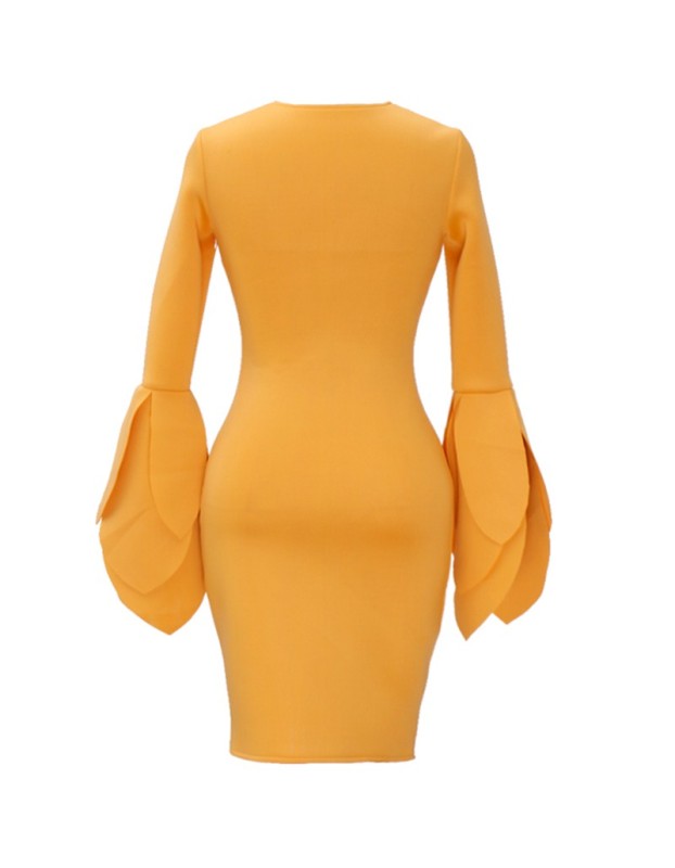 Flare Sleeve Ruffled Slim Party Package Hip Dress M18098
