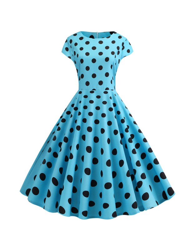 2022 Polka Dot Women Waist Temperament Swing Elegant Dress JY13654