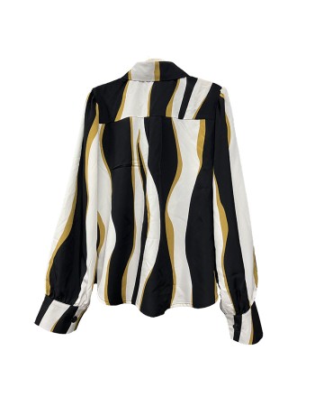 2023 Summer Shirt Striped Lapel Long Sleeve Single Breasted Shirt For Women 5197