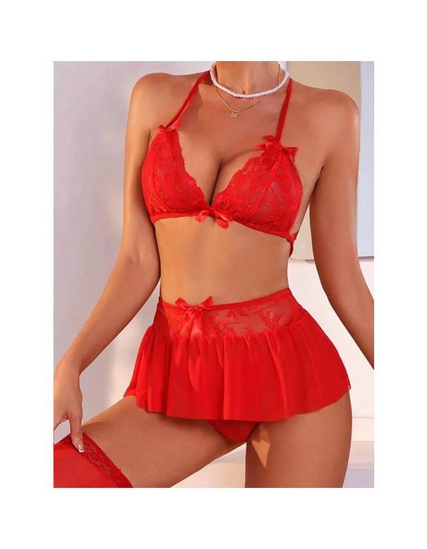 Seductive Underwear Lace Perspective Three-Point Back Strap Sexy Underwear Set YSF888