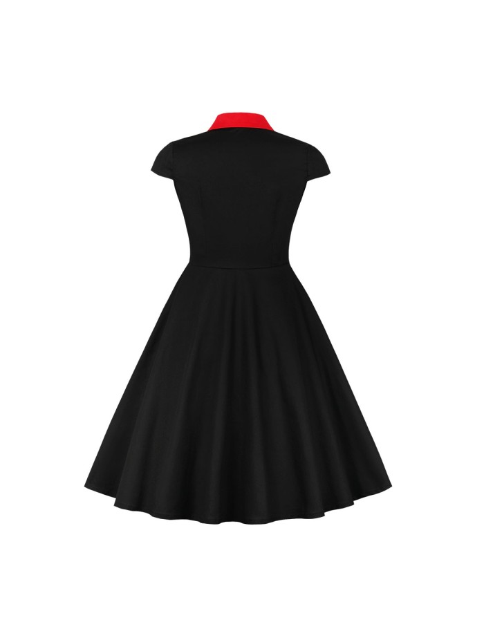 5XL Big Size Elegant Ladies Single-Breasted Vintage Pinup Swing Dress 1729A