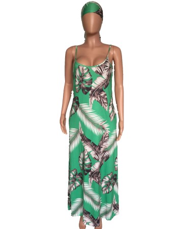 Women v neck spaghetti strap loose beach casual long maxi dress M9034
