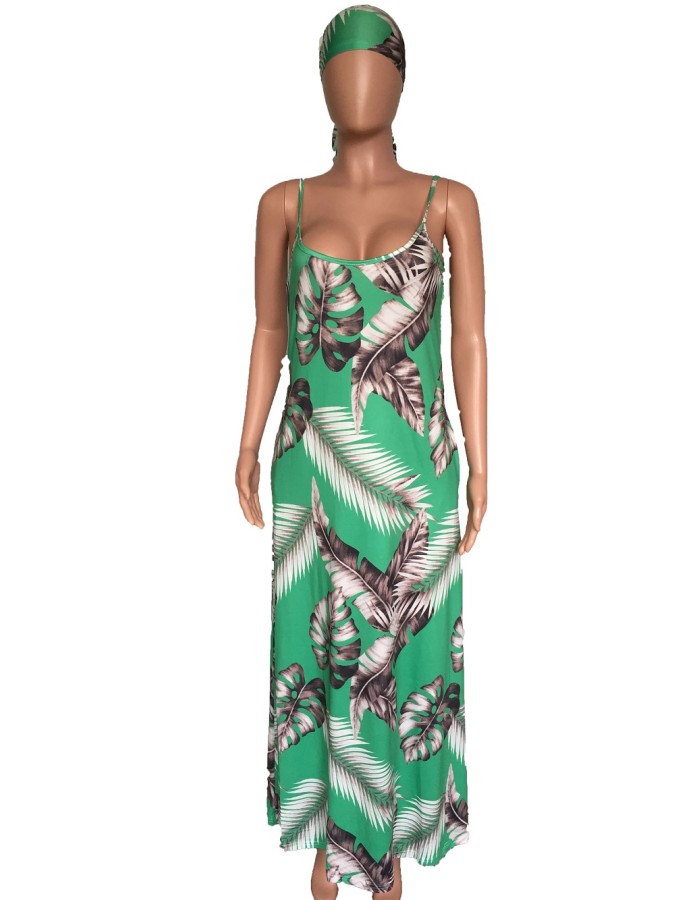 Women v neck spaghetti strap loose beach casual long maxi dress M9034