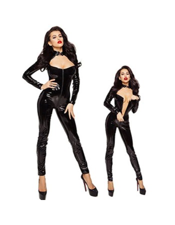 Leather Zipper Long Sleeve plus size one piece jumpsuit M6803