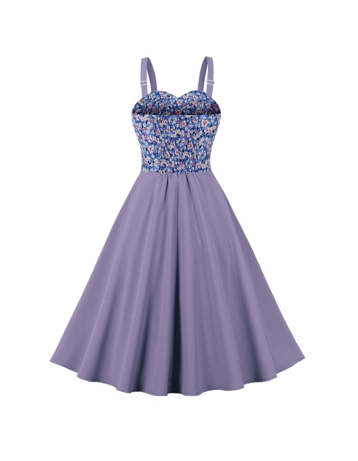 Fashion Vintage Floral Print Casual Strap Sleeveless Elegant Party Dress M3308