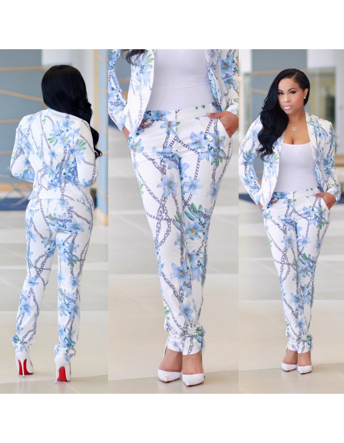 lady summer clothes chain printed coat and trousuers shop online